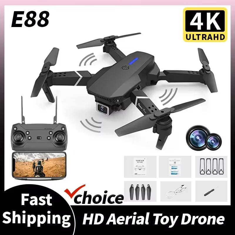 New E88 Pro RC Drone 4K Professional with 1080P Wide Angle Dual HD Camera Foldable Quadcopter WIFI FPV Height Hold